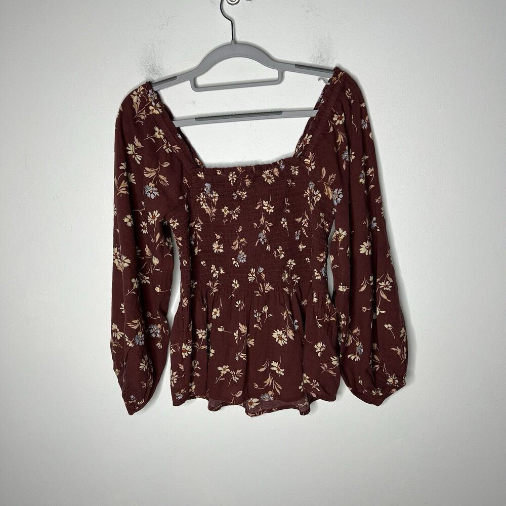 Madwell Top Womens Size 0 Smocked Floral Boho‎ Festival Crop Shirt - Picture 8 of 13